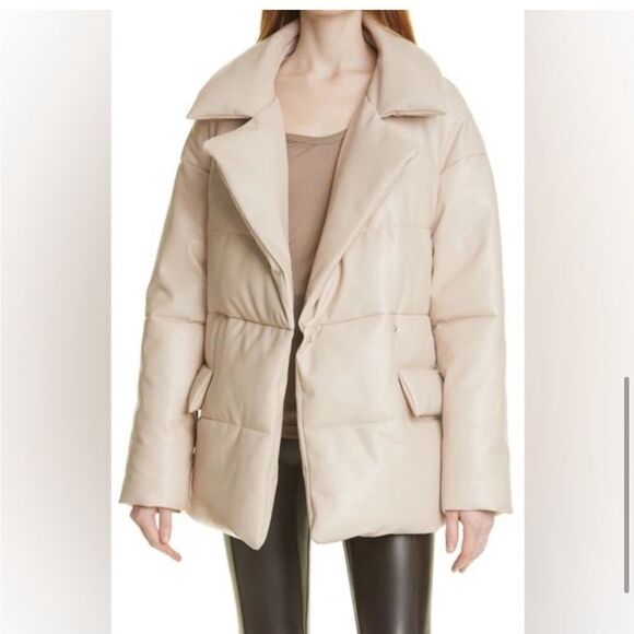 A.L.C. Liam Faux Leather Puffer Jacket Size Small in Fog Cream NEW with tags - Picture 4 of 16